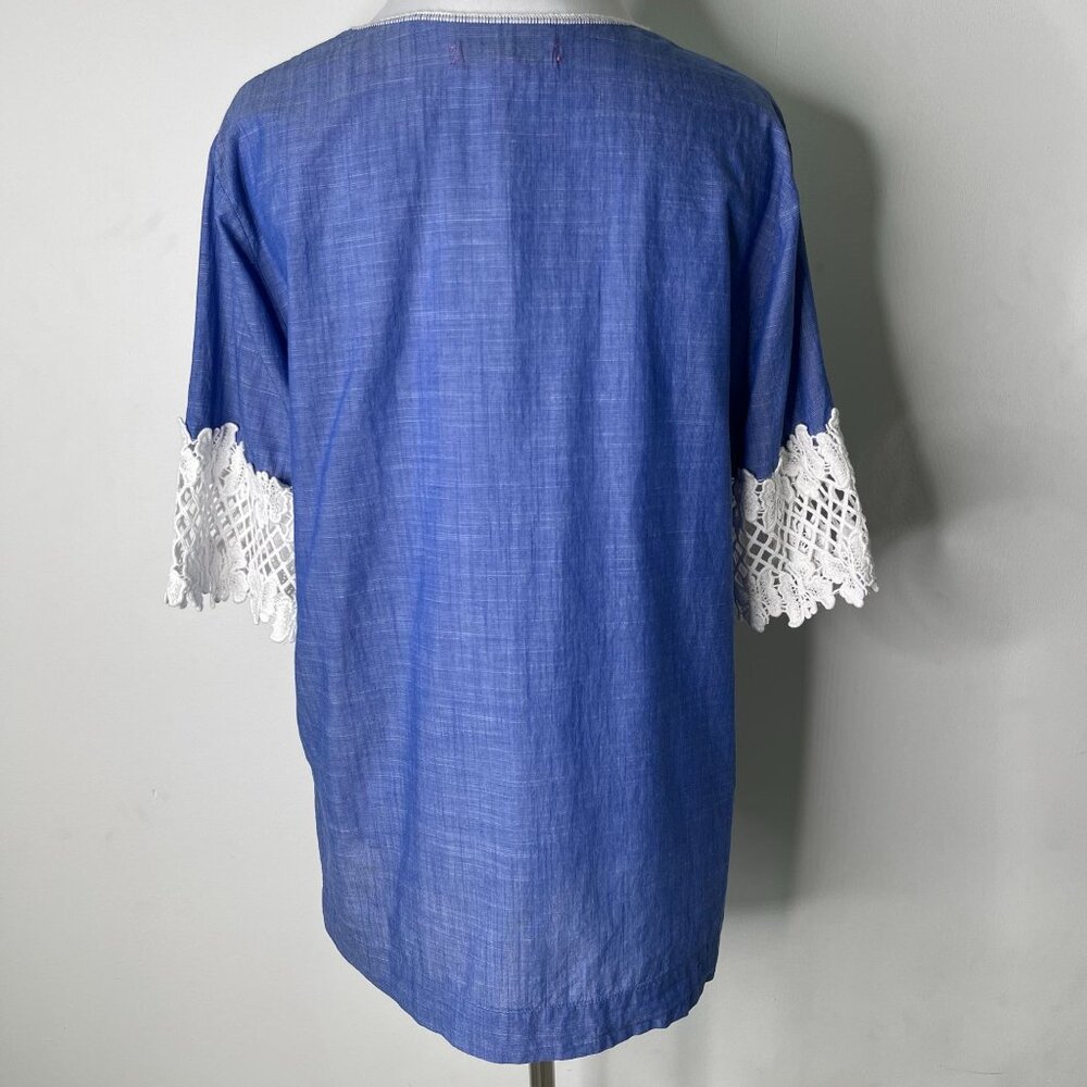 Lilly Pulitzer Women's Blue 3/4 Sleeve 100% Cotton Lace Tunic Size Medium - Picture 4 of 9